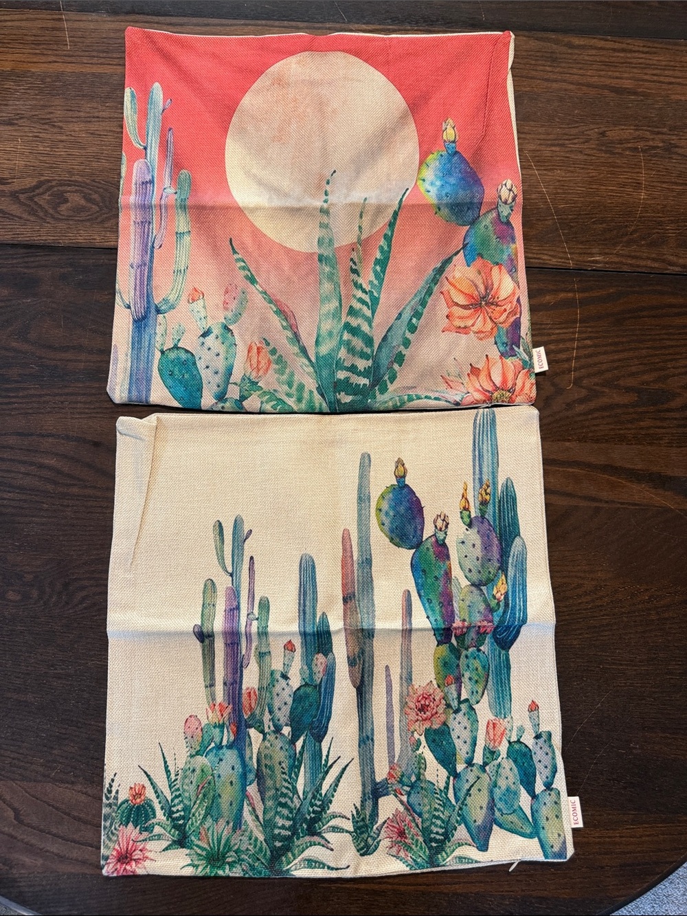 Watercolor Cactus Pillow Cover - Coral & Cream Sun